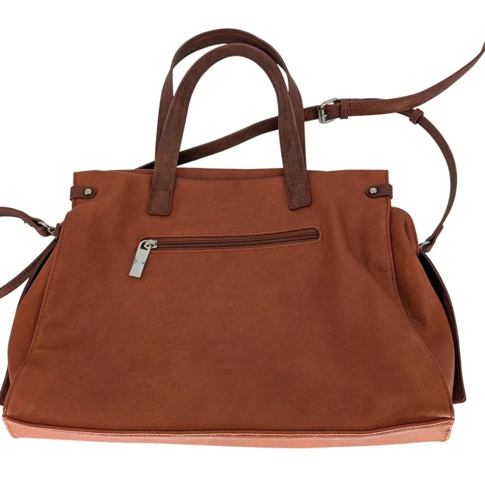 Chillx Satchel Bag Womens Large Brown Vegan Leather Buckle Crossbody Strap Boho